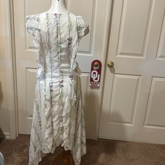 balboa Charms and Glitter Open back Floral White Ruffle Dress. Midi. Small. NWT - Picture 6 of 16